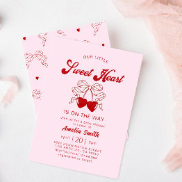 Small Retro Little Sweetheart Valentines Day Baby Shower Invitation Front View