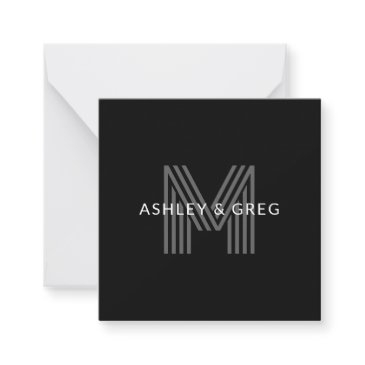 retro modern name/s editable monogram black & gray note invitations