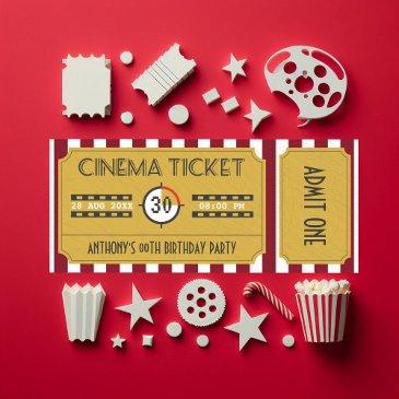 retro movie ticket any age birthday party invitation