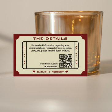retro movie ticket stub qr code wedding details enclosure invitations