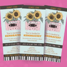 Small Retro Music Festival Dance Party Ticket Birthday Front View