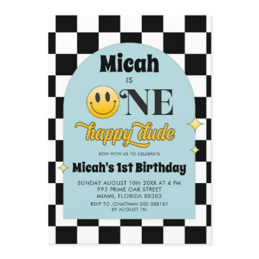 retro one happy dude birthday invitation