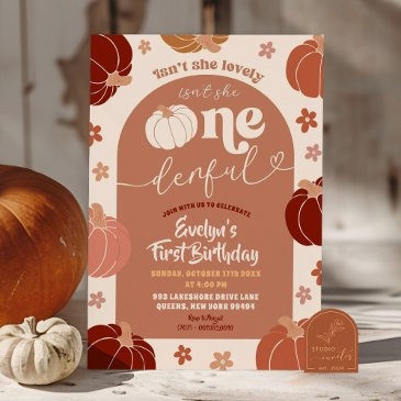retro onederful arch pumpkin 1st birthday invitation