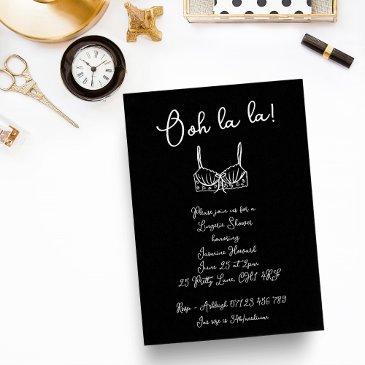 retro ooh la la hand drawn bra lingerie shower invitation