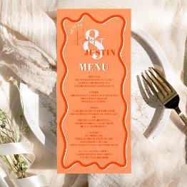 Small Retro Orange Curve Squiggle Wavy Wedding Menu Front View