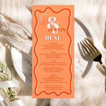 retro orange curve squiggle wavy wedding menu