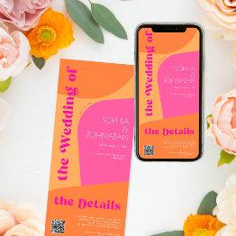 Small Retro Orange Pink Abstract Wedding Rsvp Details Invitation Front View