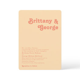 Small Retro Orange Rounded Corner Traditional Wedding Invitation Front View