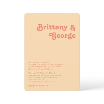 retro orange rounded corner traditional wedding invitation