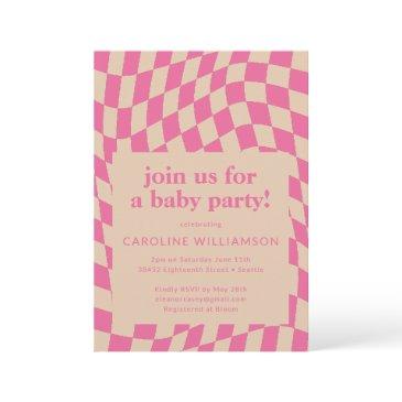 retro pink abstract checkerboard baby shower invitation
