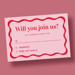 Small Retro Pink And Red Wave Will You Join Us Rsvp Enclosure Invitations Front View