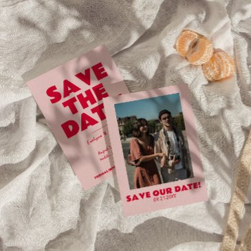retro pink bright funky bold modern photo wedding save the date