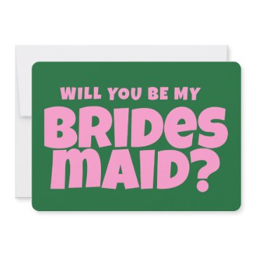 retro pink & green funny bridesmaid proposal invitation