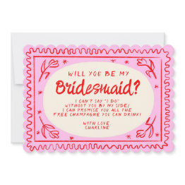 Small Retro Pink & Green Wavy Bridesmaid Proposal Invitation Front View