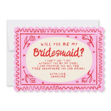 retro pink & green wavy bridesmaid proposal invitation