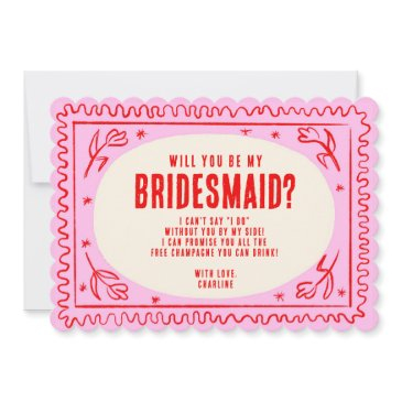 retro pink & green wavy bridesmaid proposal invitation