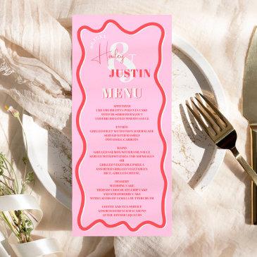 retro pink red curve squiggle wavy wedding menu