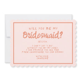 Small Retro Pink &red Handwriting Bridesmaid Proposal I Invitation Front View
