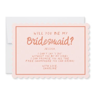 retro pink &red handwriting bridesmaid proposal i invitation