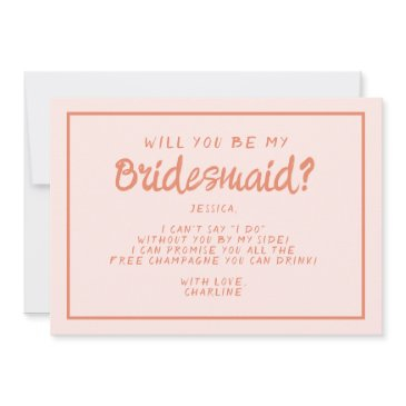 retro pink &red handwriting bridesmaid proposal invitation