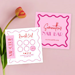 Small Retro Pink & Red Modern Lash Salon Makeup Artist Loyalty Invitations Front View