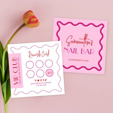 retro pink & red modern lash salon makeup artist loyalty invitations