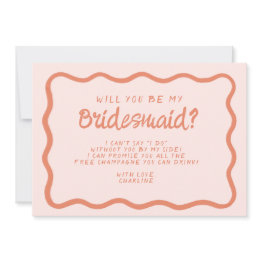 Small Retro Pink &red Wavy Bridesmaid Proposal Invitation Front View