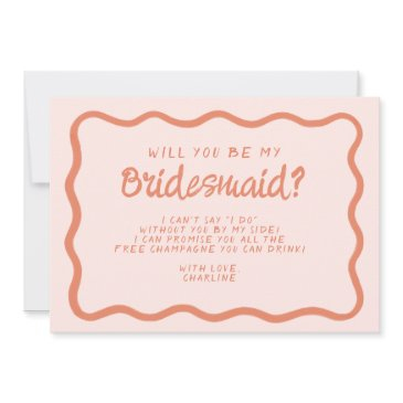 retro pink &red wavy bridesmaid proposal invitation