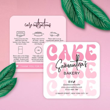 retro pink trendy girly cake care instructions square business invitations