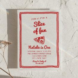 Small Retro Pizza 1st Hand Drawn Slice Of Fun Birthday Invitation Front View