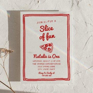 retro pizza 1st hand drawn slice of fun birthday invitation