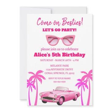 retro pretty pink malibu stars birthday party invitation