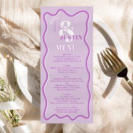 Small Retro Purple Curve Squiggle Wavy Wedding Menu Front View