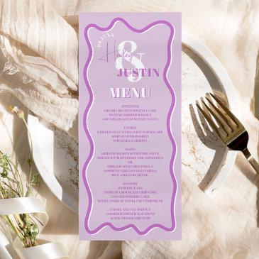 retro purple curve squiggle wavy wedding menu