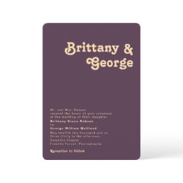 Small Retro Purple Rounded Corner Traditional Wedding Invitation Front View