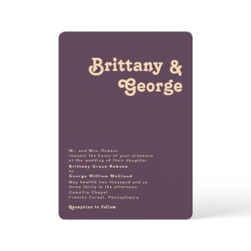 retro purple rounded corner traditional wedding invitation