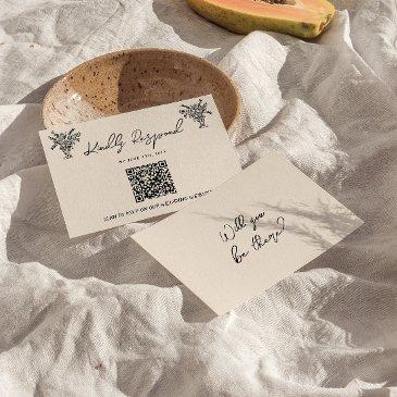 retro qr code hand written drawn quirky wedding rsvp invitations