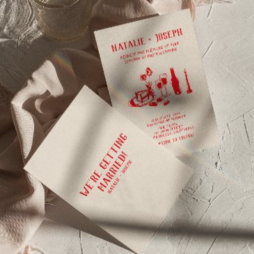 retro red hand drawn scribble quirky chic wedding invitation