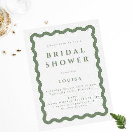 Small Retro Sage Green Squiggle Frame Bridal Shower Invitation Front View