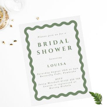 retro sage green squiggle frame bridal shower invitation
