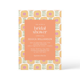 Small Retro Scandi Yellow Orange Flower Bridal Shower Invitation Front View