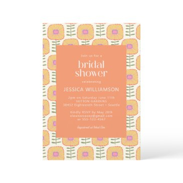 retro scandi yellow orange flower bridal shower invitation