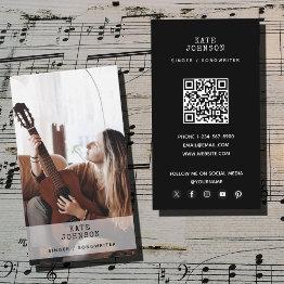 Small Retro Singer Musician Photo Modern Musical Black Business Invitations Front View