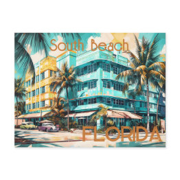 Small Retro South Beach Miami Florida Postinvitations Front View