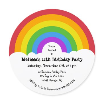 retro style rainbow and clouds round party invitation