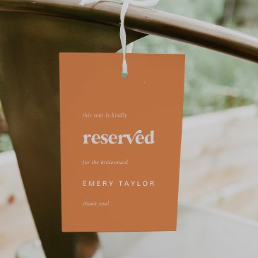 retro summer orange diy wedding reserved seat tags invitation