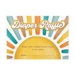 Small Retro Sunshine Boho Sun Baby Boy Diaper Raffle Enclosure Invitations Front View