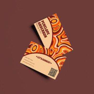 retro terracotta cream orange qr code boho groovy business invitations