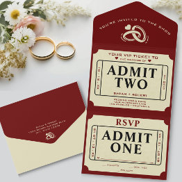 Small Retro Theater Movie Ticket Stub Admit Two Wedding All In One Invitation Front View