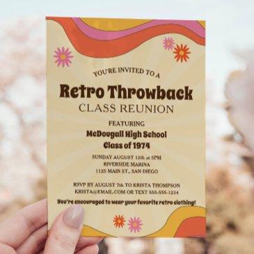 retro throwback yellow sunburst class reunion invitation